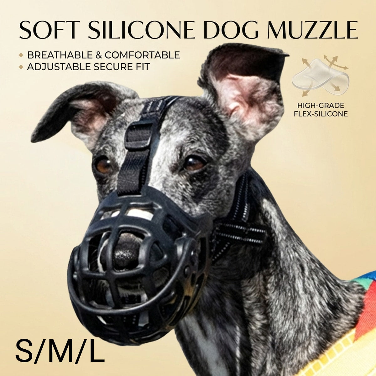Soft Silicone Dog Muzzle, Breathable Basket Muzzle (S/M/L)