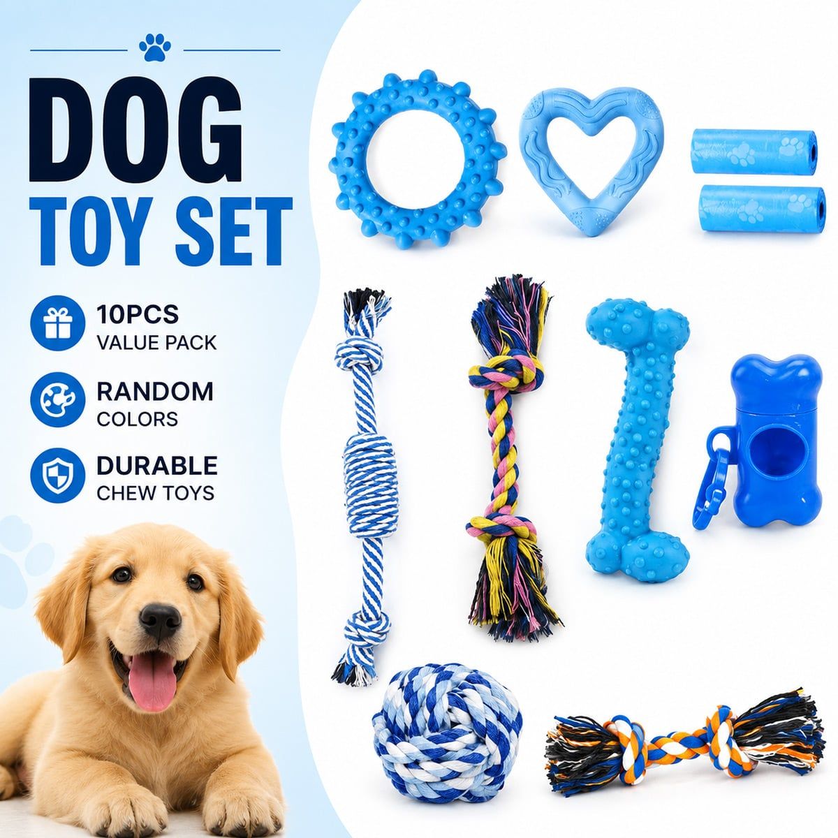 10 Pcs Dog Chew Toy Set with Rope Shapes