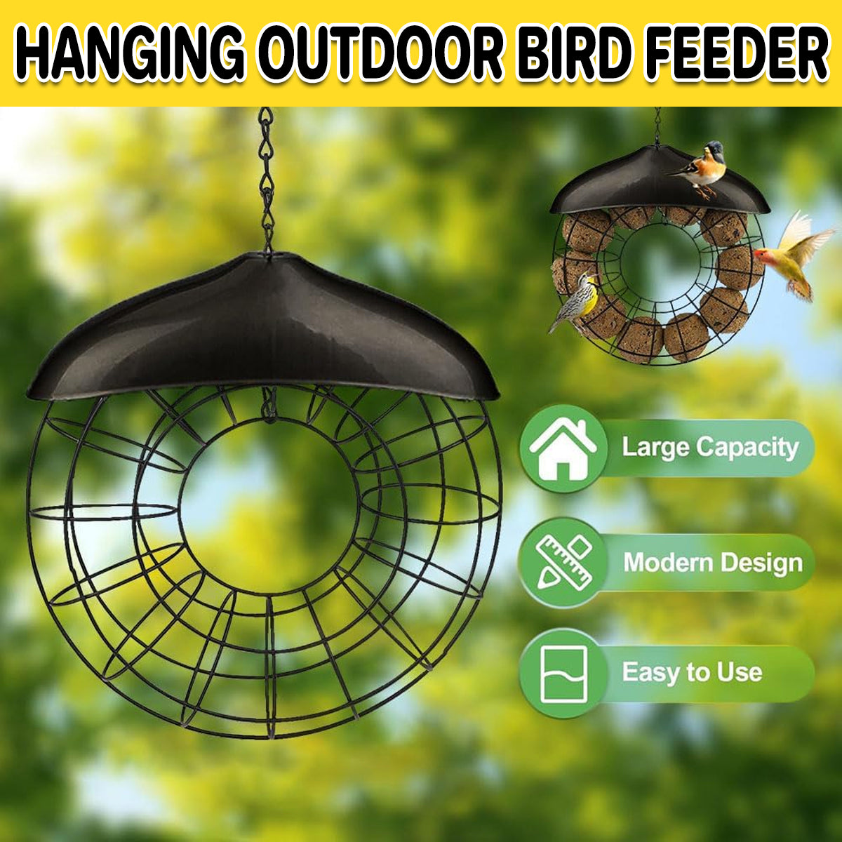 Hanging Metal Suet Bird Feeder With Roof