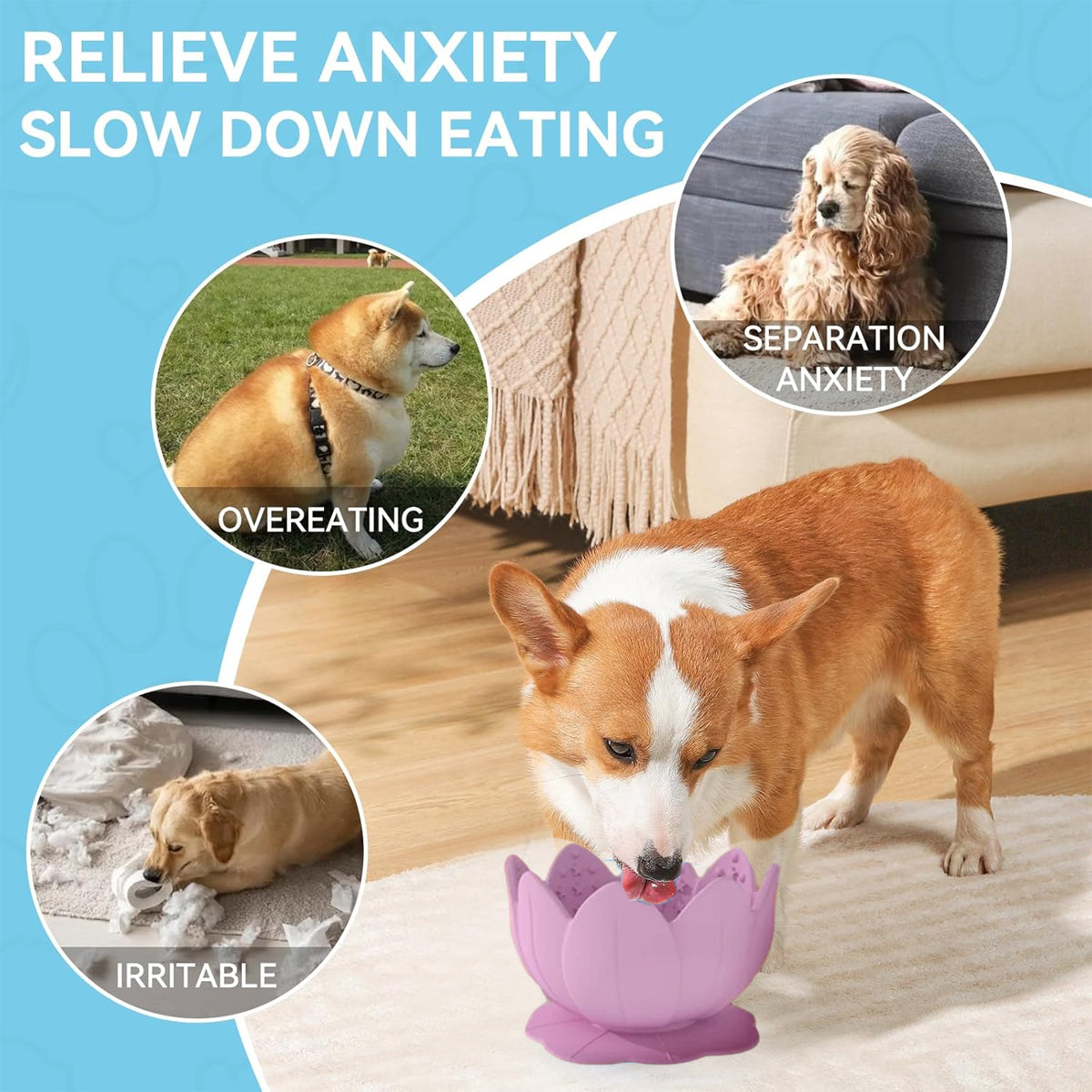 Lotus Silicone Dog Slow Feeder Bowl – Non-Slip Healthy Eating Mat
