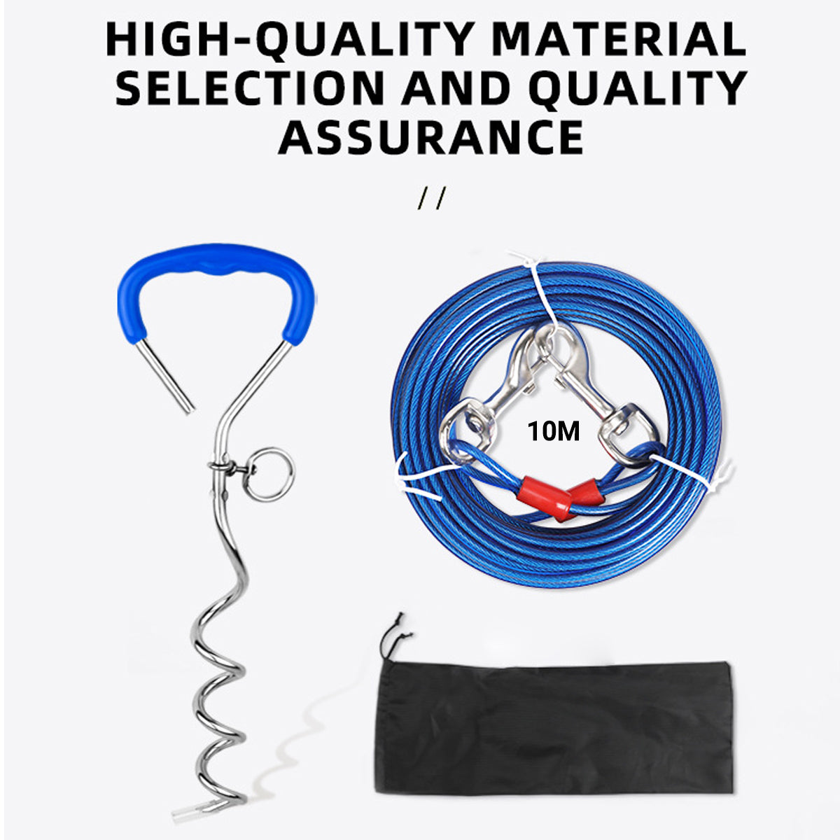 Dog Tie Out Stake Kit for Outdoor Tethering | 10m Cable + Bag