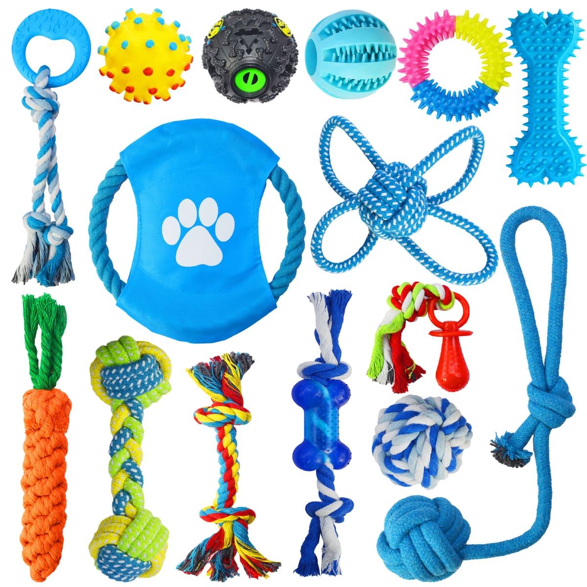 15 Pcs Dog Chew Toy Set with Rope and Rubber