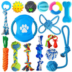 15 Pcs Dog Chew Toy Set with Rope and Rubber