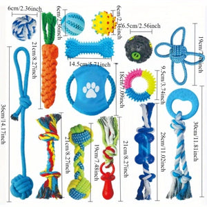 15 Pcs Dog Chew Toy Set with Rope and Rubber