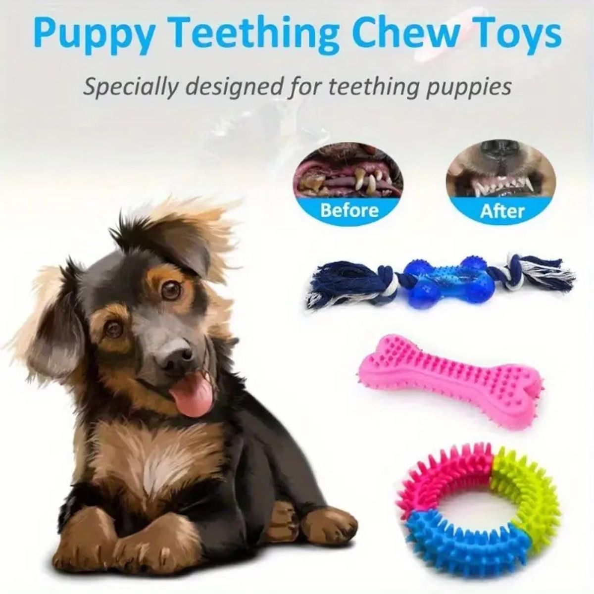 15 Pcs Dog Chew Toy Set with Rope and Rubber