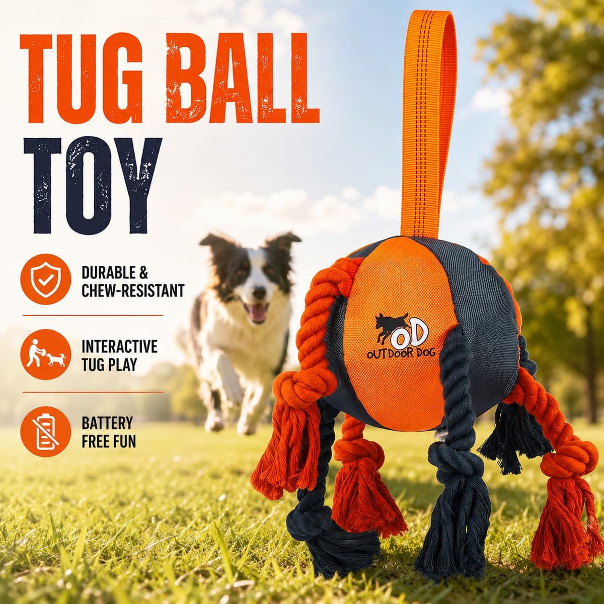 Orange Dog Tug Ball with Rope Knots and Handle