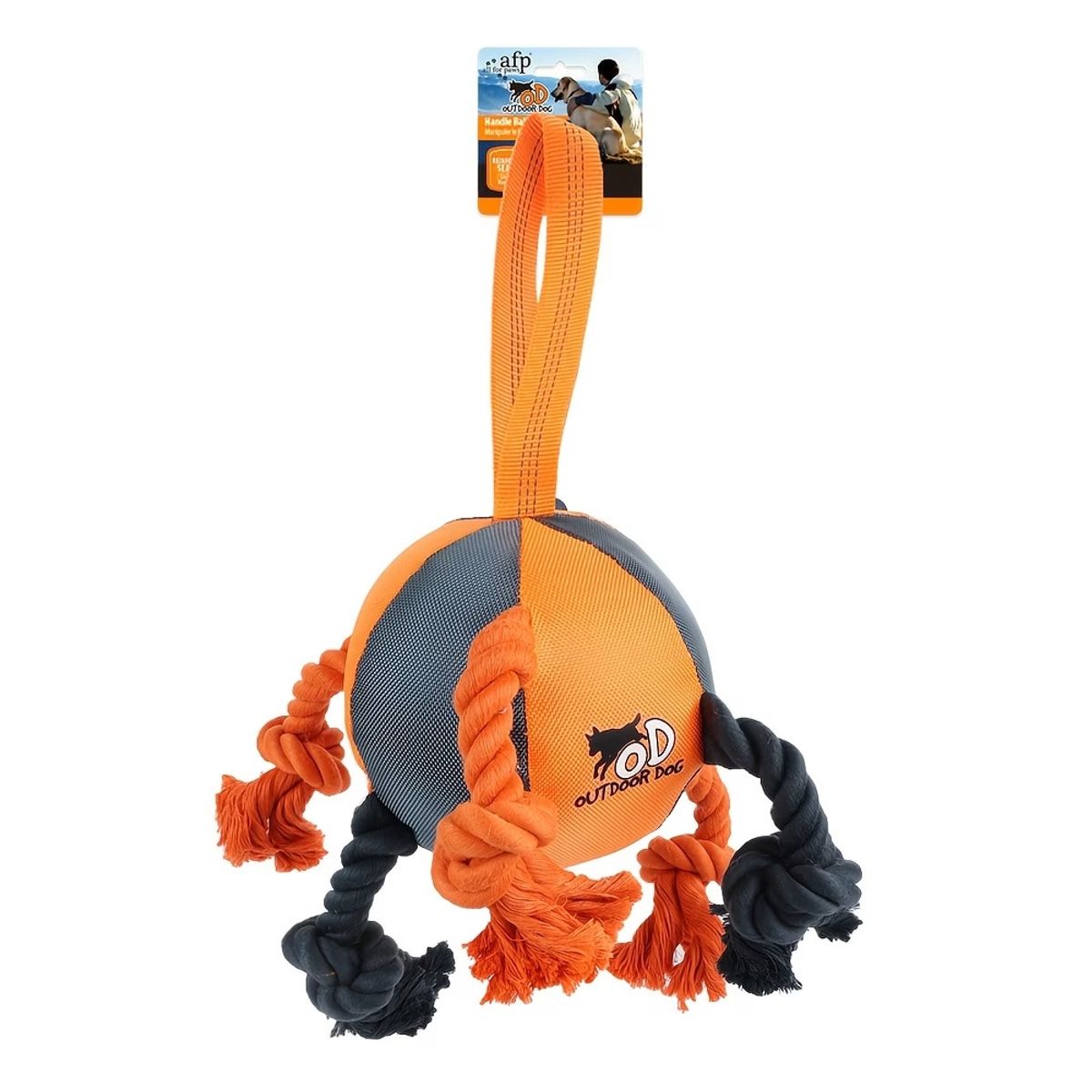 Orange Dog Tug Ball with Rope Knots and Handle