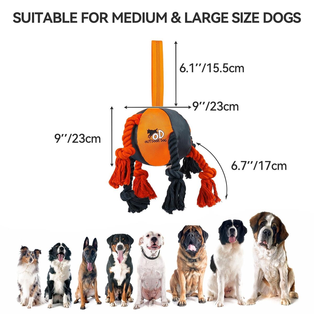 Orange Dog Tug Ball with Rope Knots and Handle