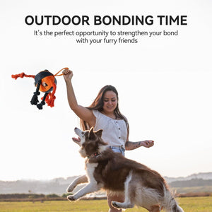 Orange Dog Tug Ball with Rope Knots and Handle