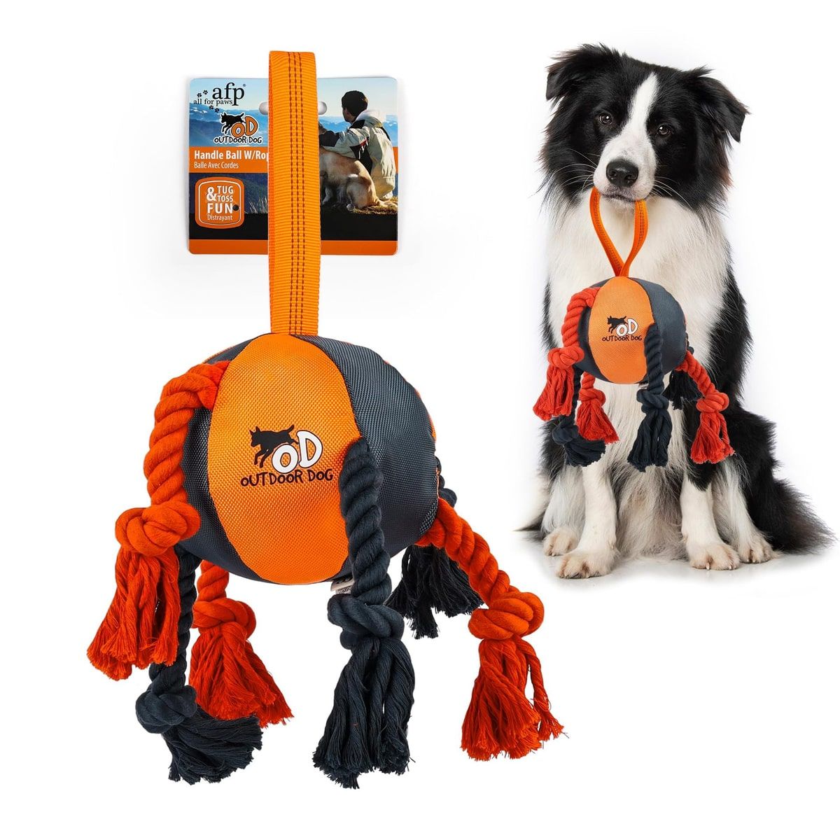 Orange Dog Tug Ball with Rope Knots and Handle