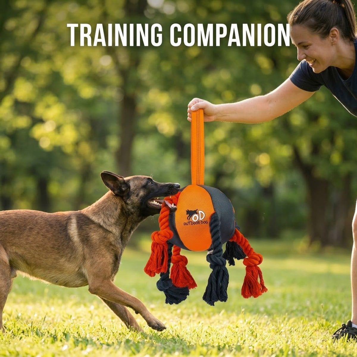 Orange Dog Tug Ball with Rope Knots and Handle