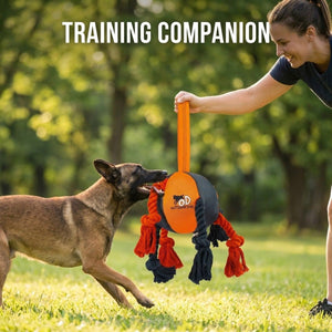Orange Dog Tug Ball with Rope Knots and Handle