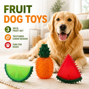 3 Pcs Fruit Shaped Dog Chew Toys for Cooling
