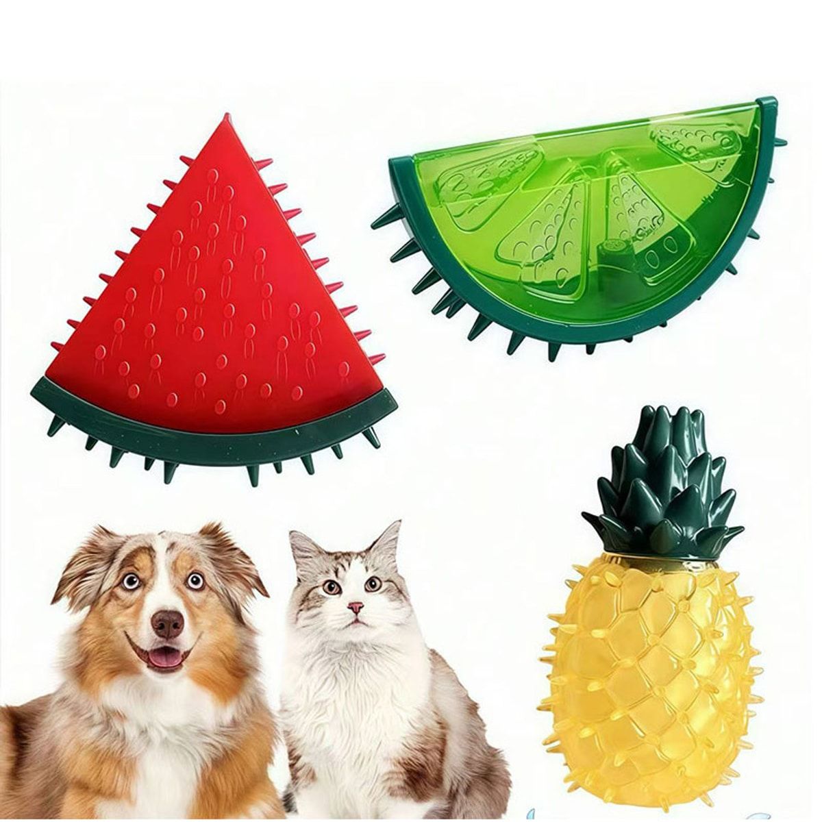 3 Pcs Fruit Shaped Dog Chew Toys for Cooling