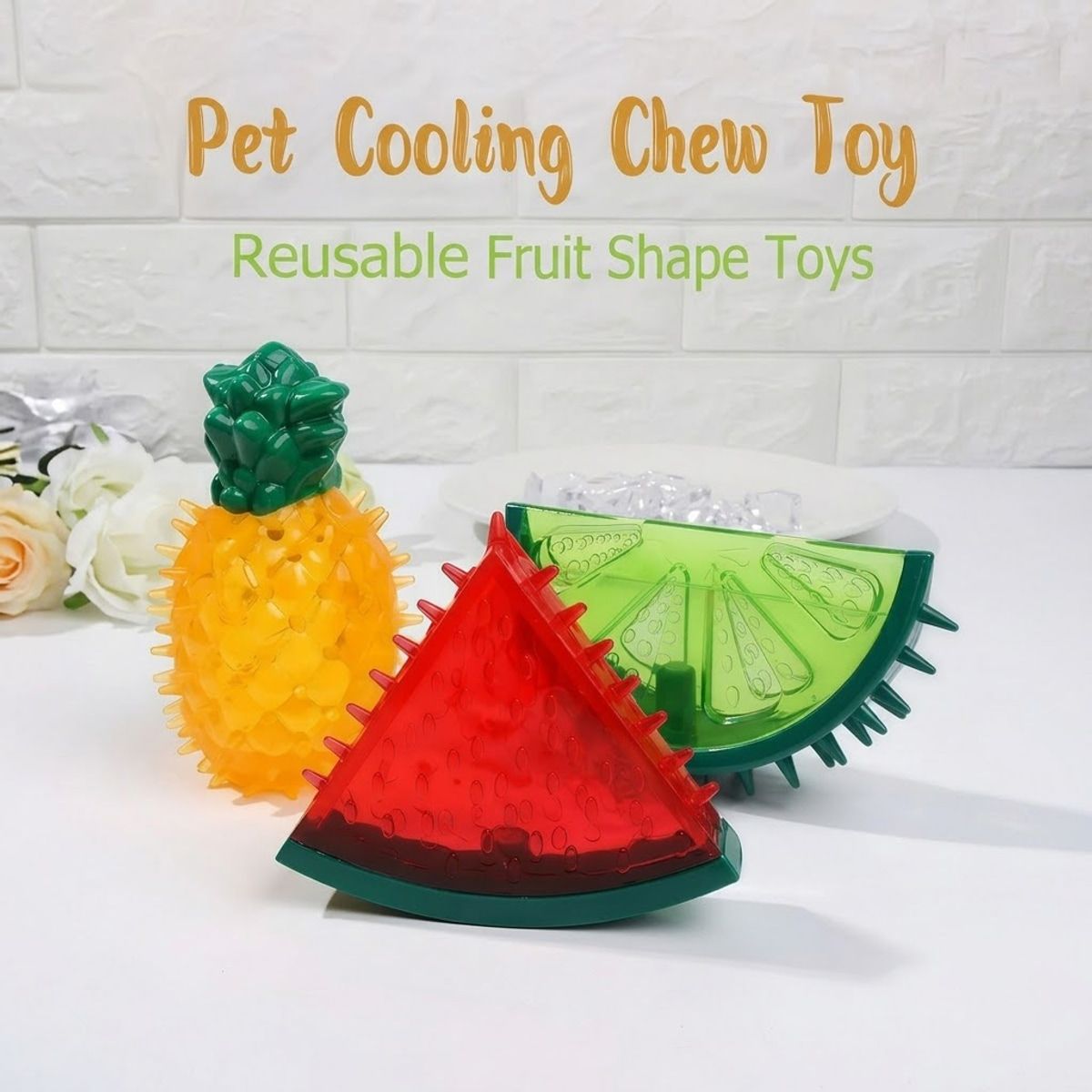 3 Pcs Fruit Shaped Dog Chew Toys for Cooling