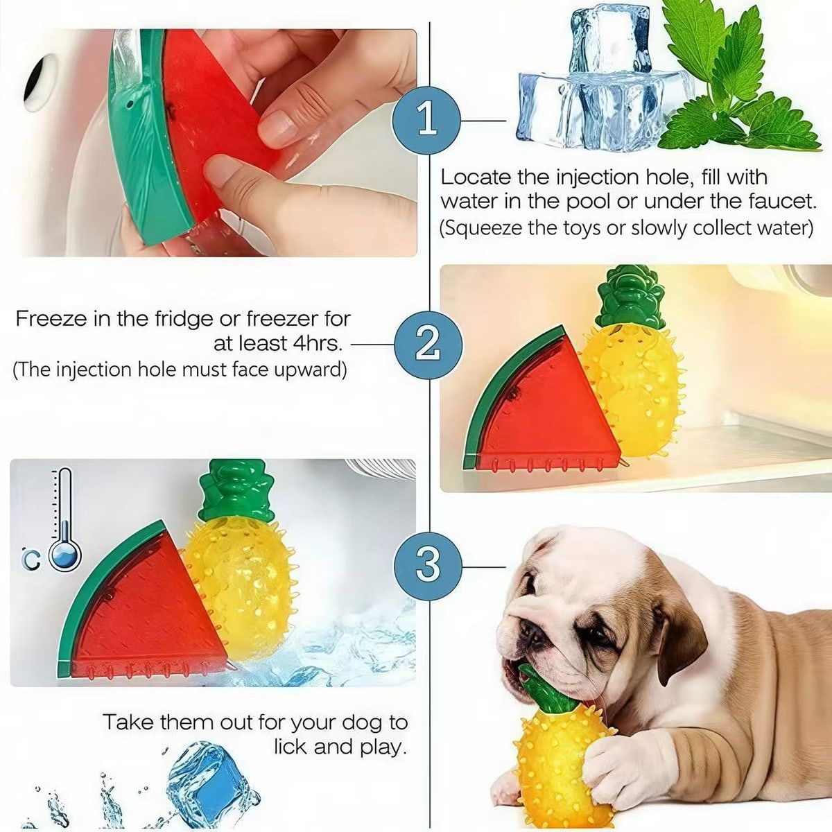 3 Pcs Fruit Shaped Dog Chew Toys for Cooling