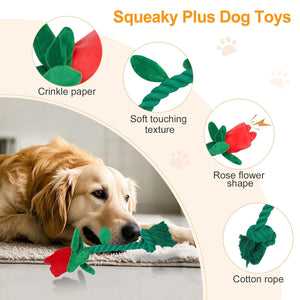 Rose Plush Dog Toy Cotton Rope Sound Paper Bite Resistant Interactive Pet Supply