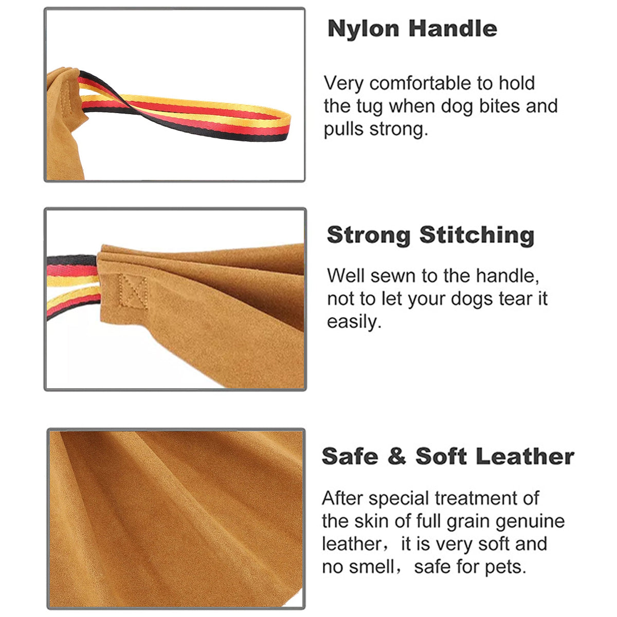Leather Dog Bite Rag with Nylon Handle for Training Large Breeds