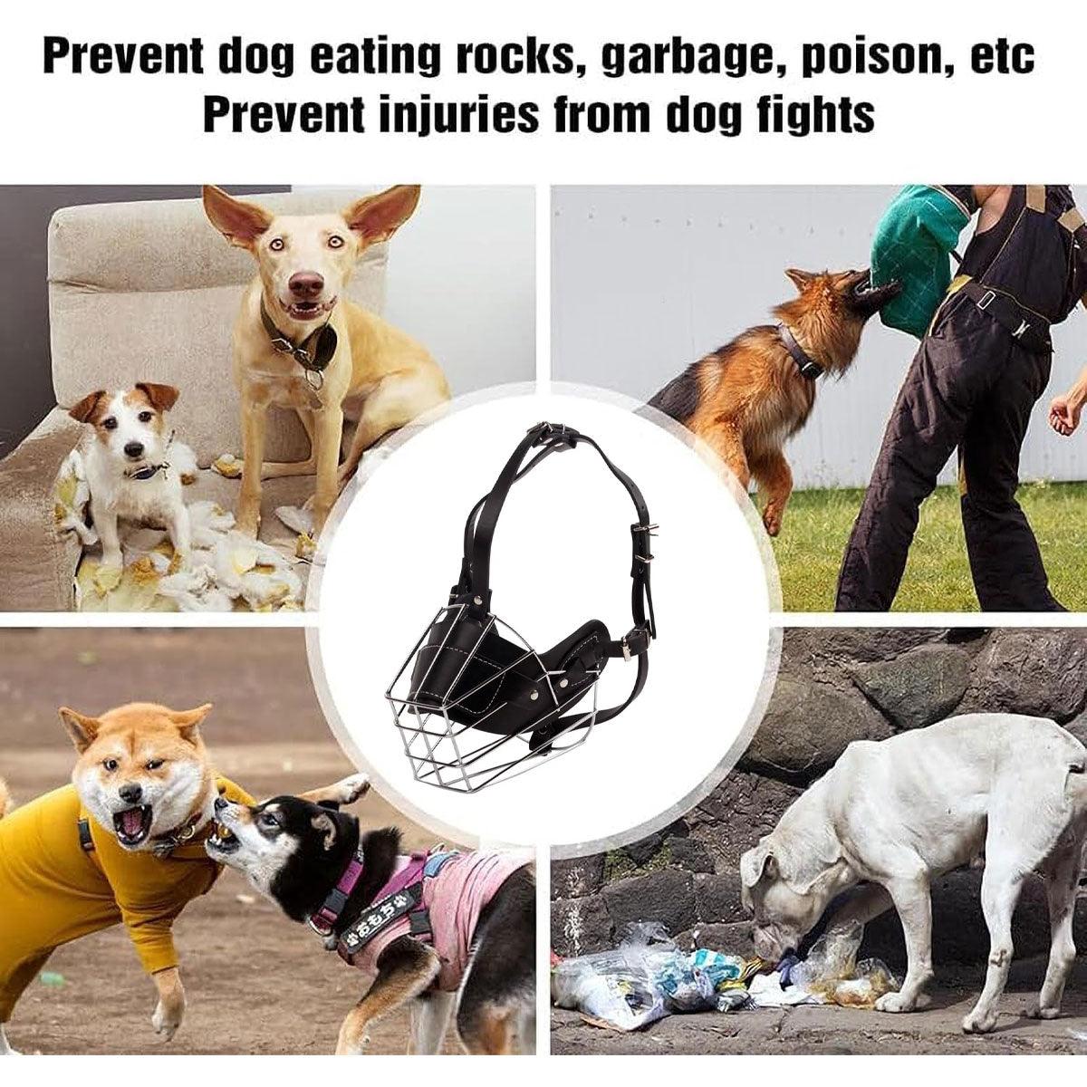 Durable Dog Mouth Guard with Stainless Steel Basket & Adjustable Straps