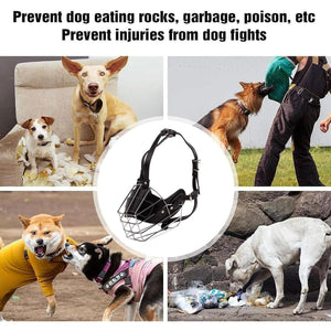 Durable Dog Mouth Guard with Stainless Steel Basket & Adjustable Straps