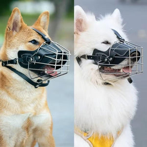 Durable Dog Mouth Guard with Stainless Steel Basket & Adjustable Straps