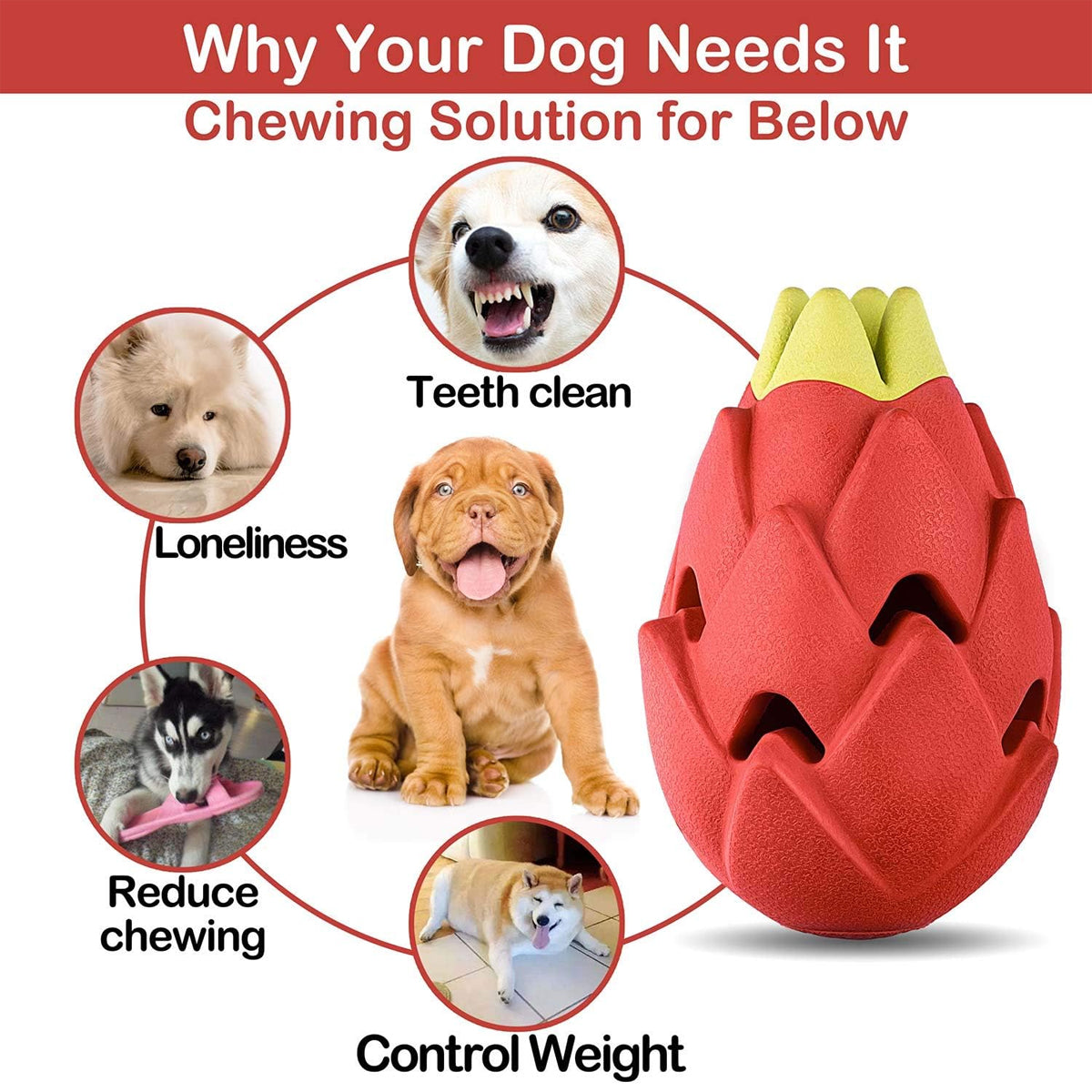 Dragon Fruit Dog Chew Toy Durable Treat Dispensing Rubber Toy