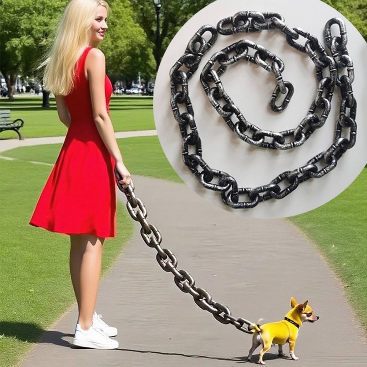 Fake Big Dog Chain Leash for Small Dogs