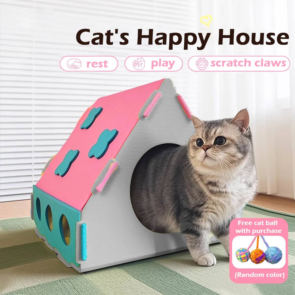 Foldable Cat House with Scratcher Bed | Cozy Pet Hideout & Lounger