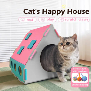 Foldable Cat House with Scratcher Bed | Cozy Pet Hideout & Lounger
