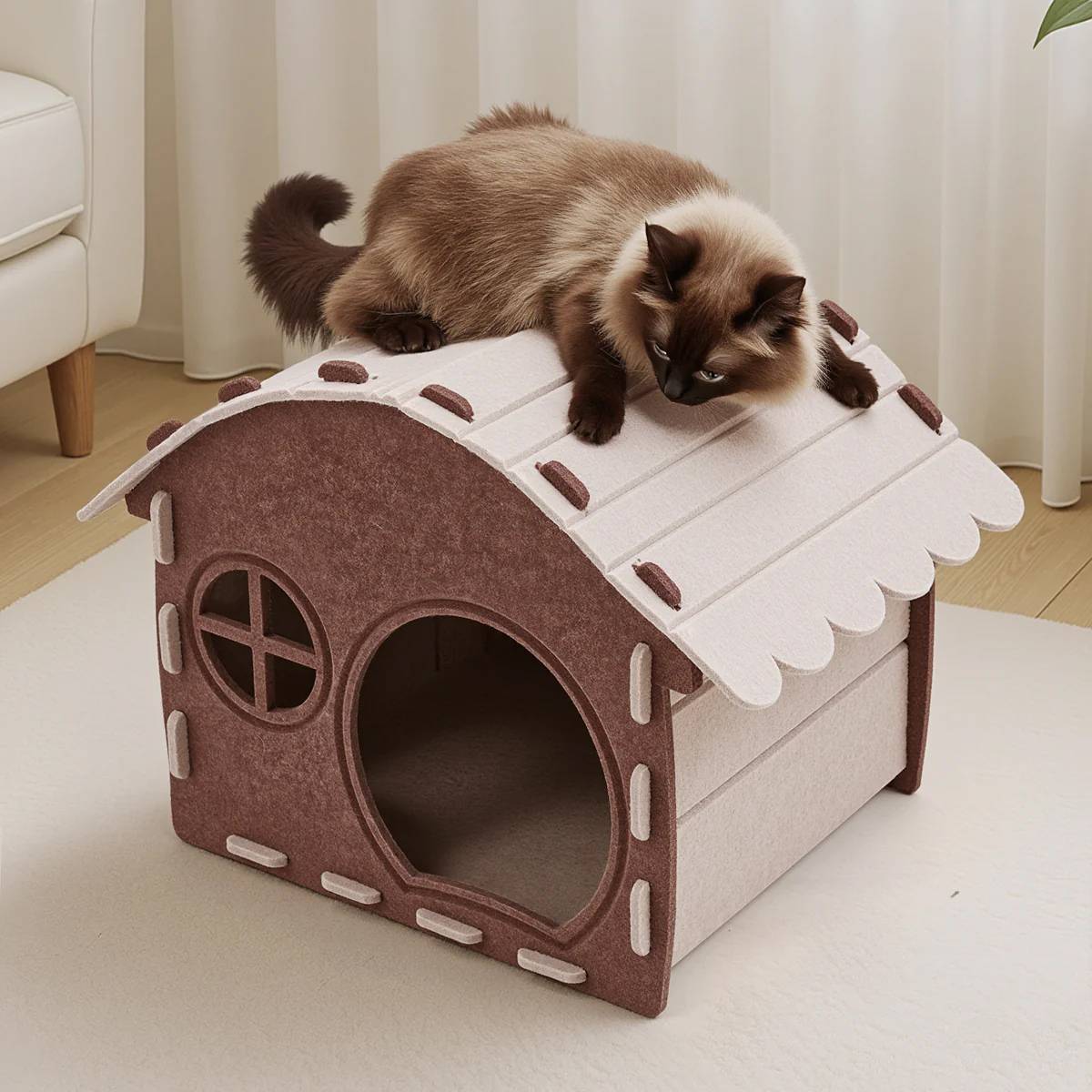 Felt Cat House Bed Cozy Cat Nest Cottage