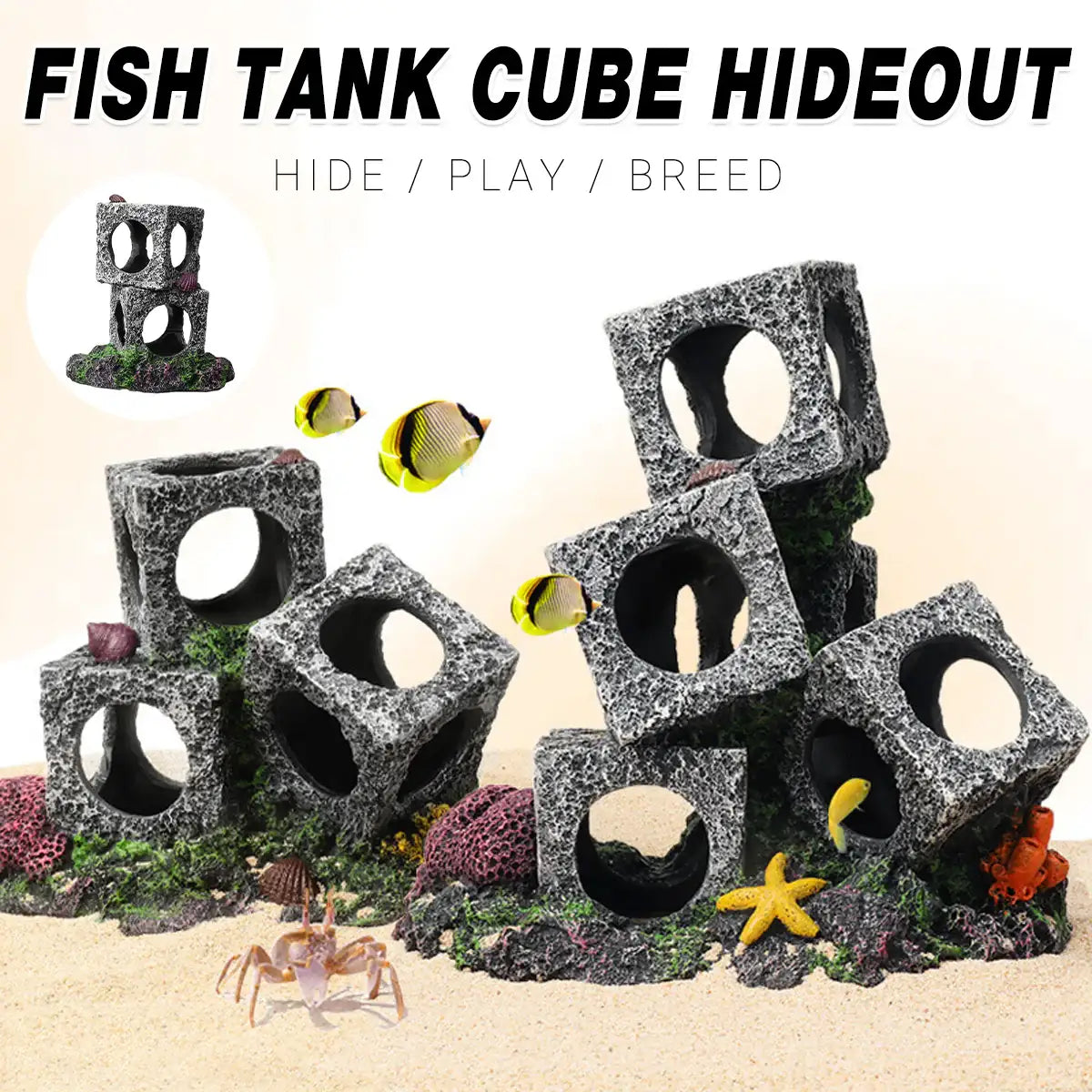 Aquarium cave resin set for small fish and aquascaping