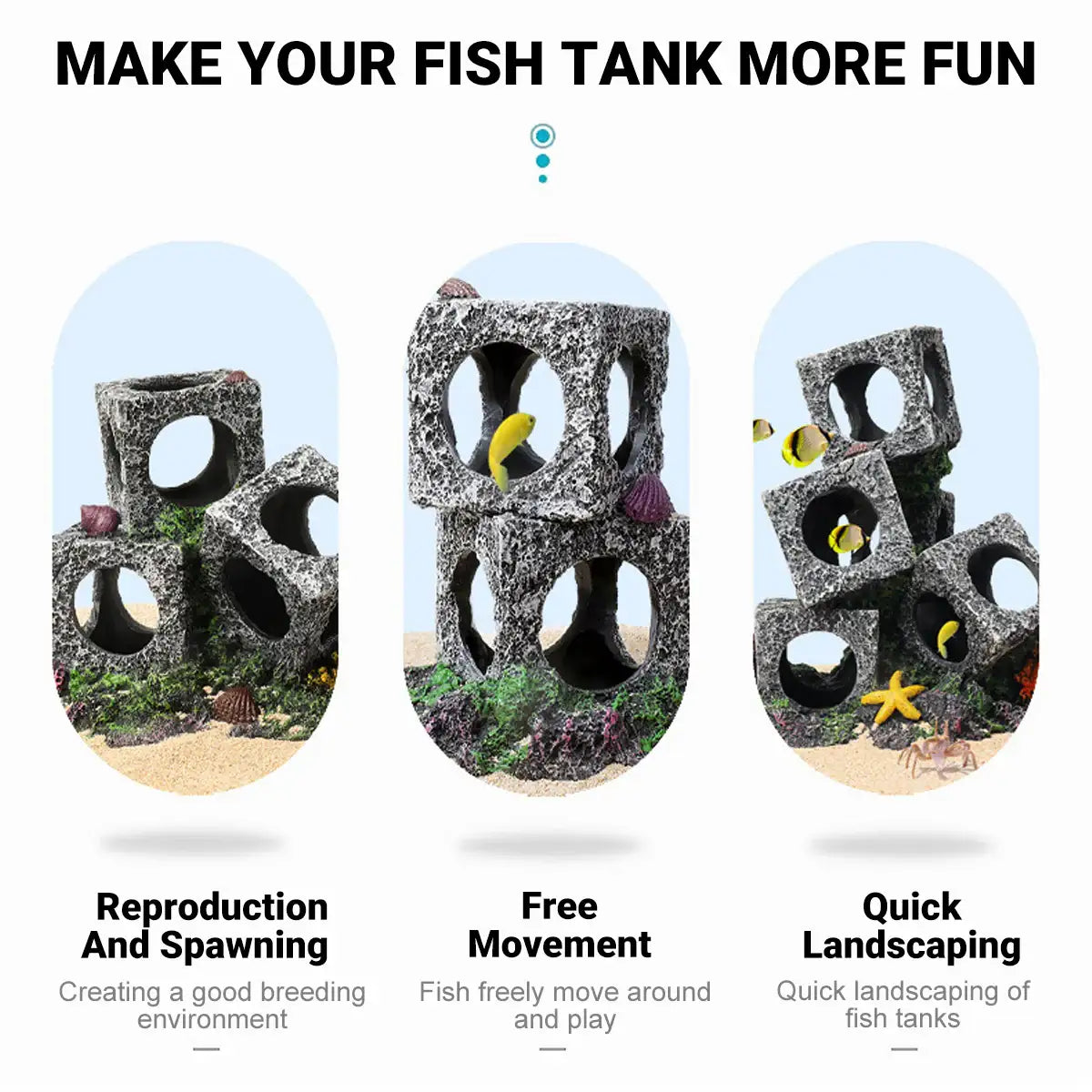 Square Aquarium Cave Resin Set for Small Fish Habitat and Aquascaping