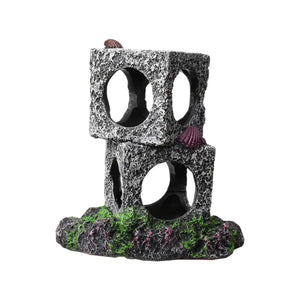 Square Aquarium Cave Resin Set for Small Fish Habitat and Aquascaping
