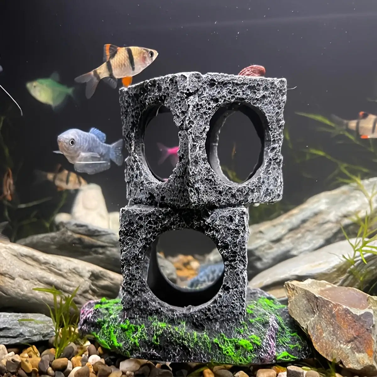 Square Aquarium Cave Resin Set for Small Fish Habitat and Aquascaping