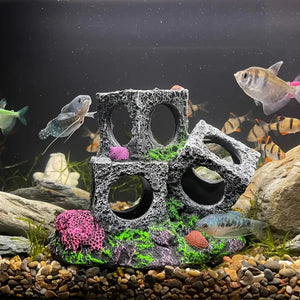 Square Aquarium Cave Resin Set for Small Fish Habitat and Aquascaping