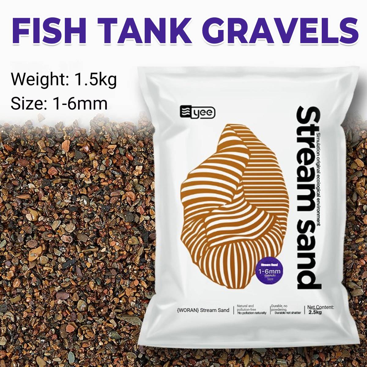 Volcanic Aquarium Sand 6MM - Yee Stream Stone Bottom Substrate