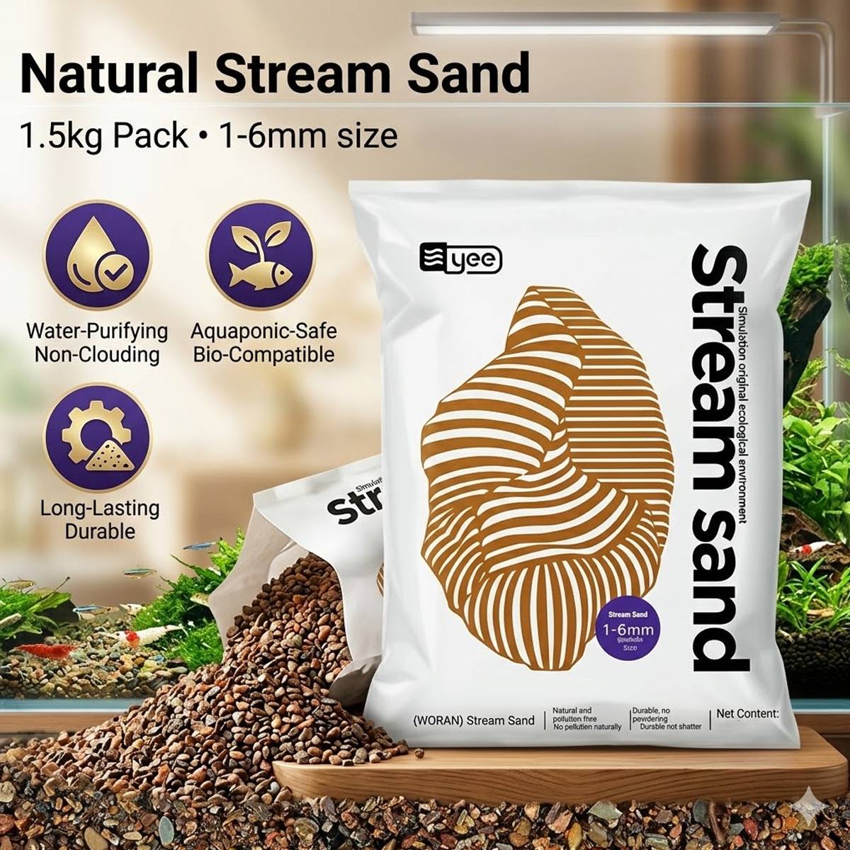 Volcanic Aquarium Sand 6MM - Yee Stream Stone Bottom Substrate