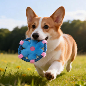 Flower Frisbee Dog Toy With Rope And Squeaker