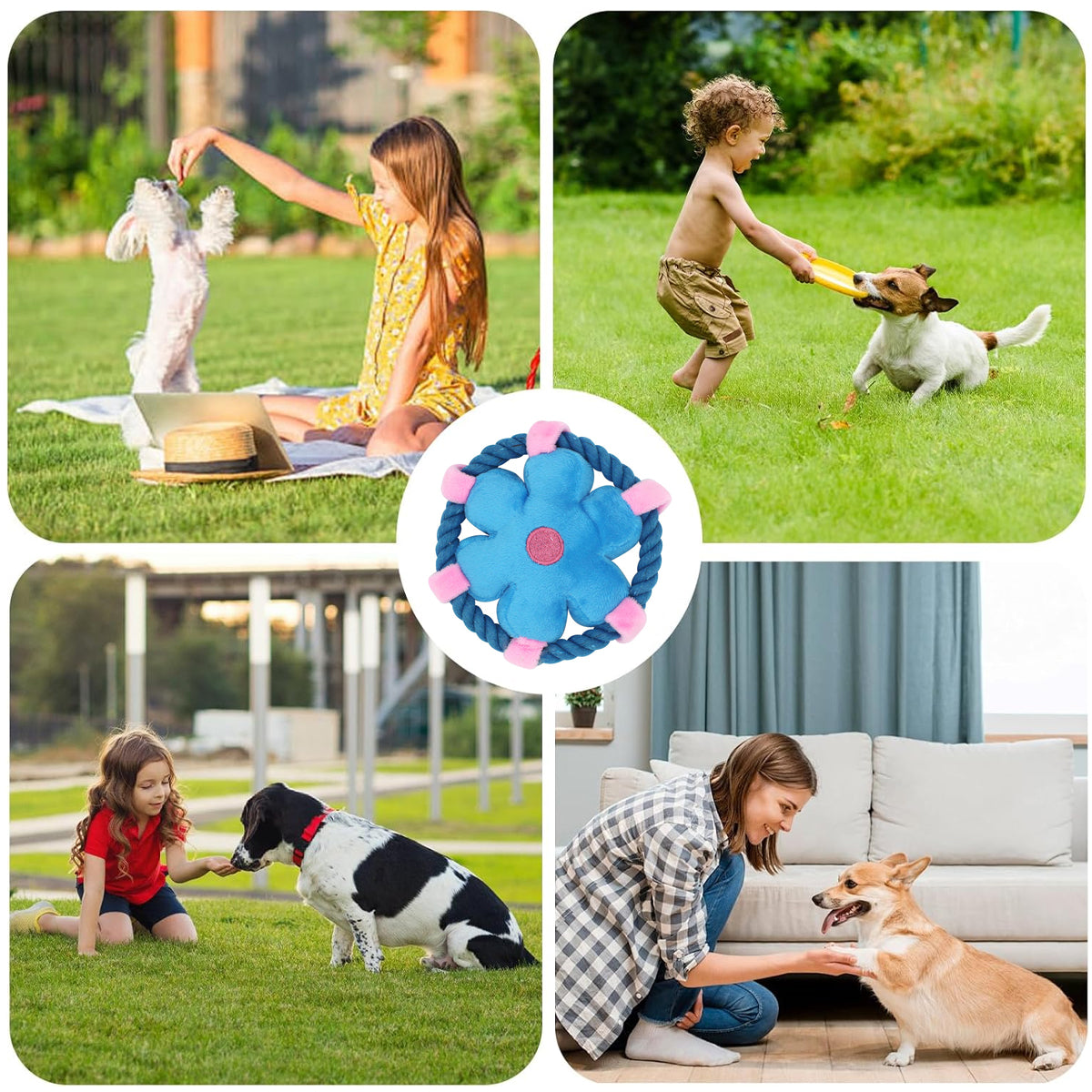 Flower Frisbee Dog Toy With Rope And Squeaker