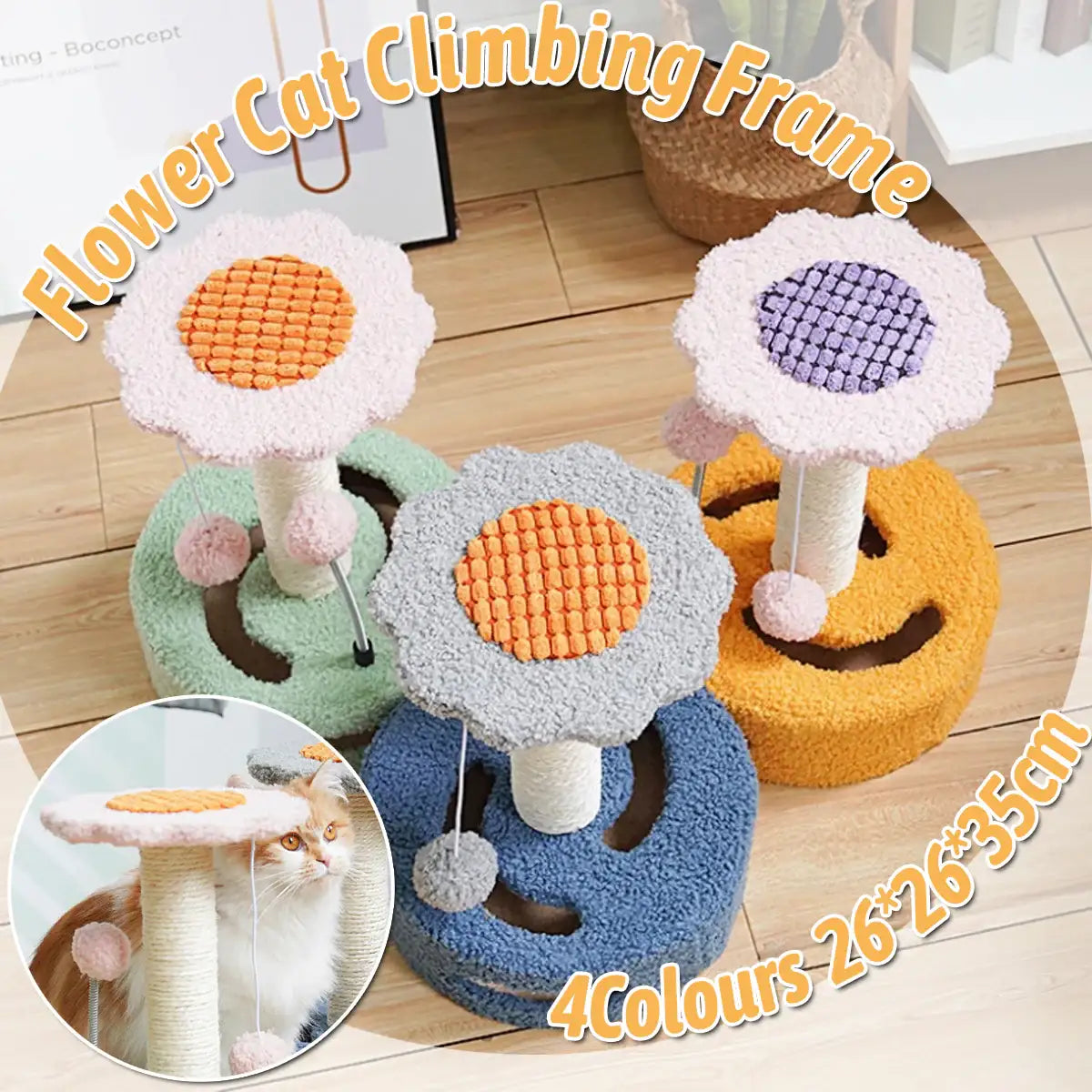 Flower Cat Climbing Frame with Trackball and Scratching Post