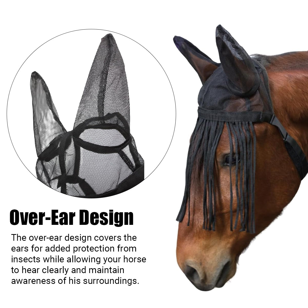 Fly-Proof Horse Ear Mask Tassel Design Face Cover for Insect Protection