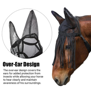 Fly-Proof Horse Ear Mask Tassel Design Face Cover for Insect Protection