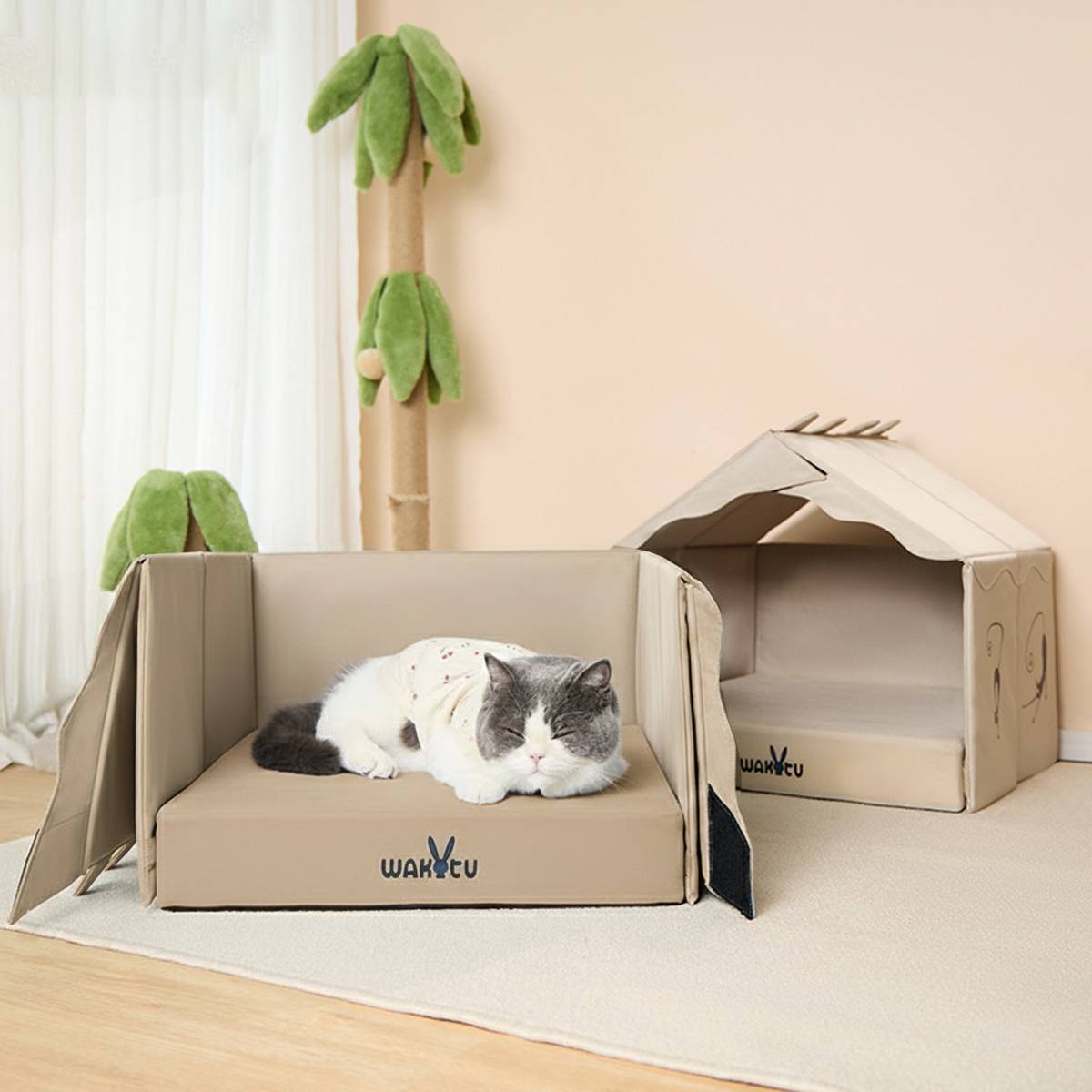 Wakytu Foldable Cat House Bed With Cushion