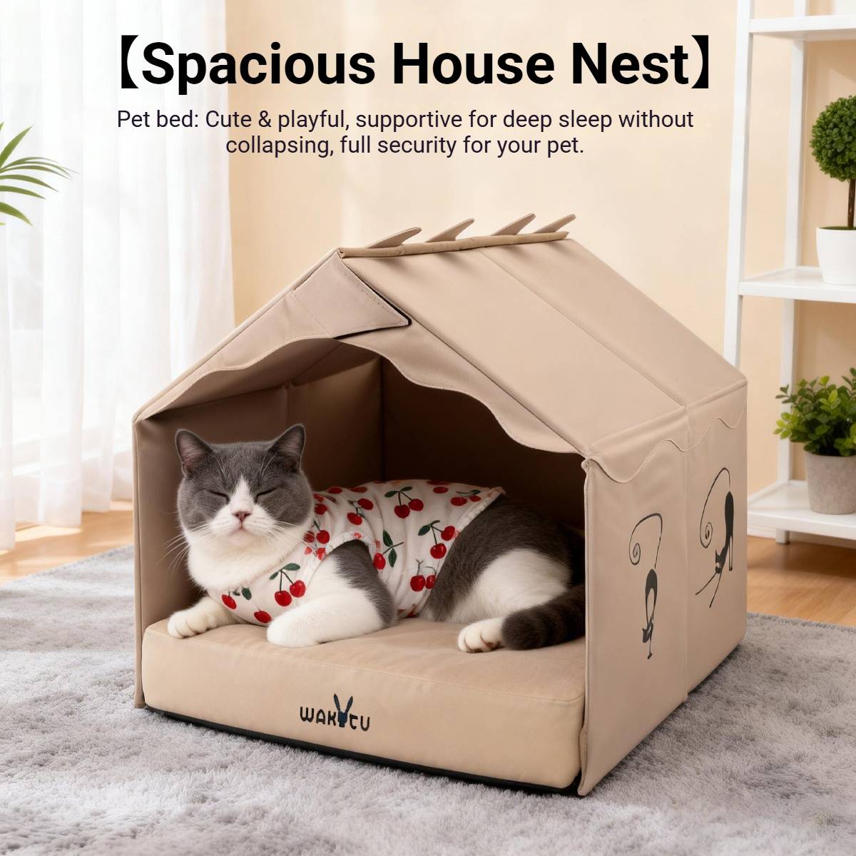 Wakytu Foldable Cat House Bed With Cushion