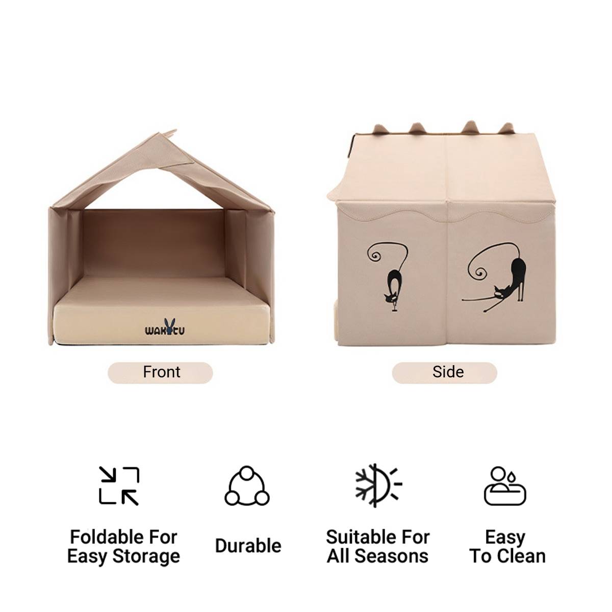 Wakytu Foldable Cat House Bed With Cushion