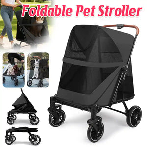 Foldable Pet Stroller with Ventilated Mesh and One-Click Folding