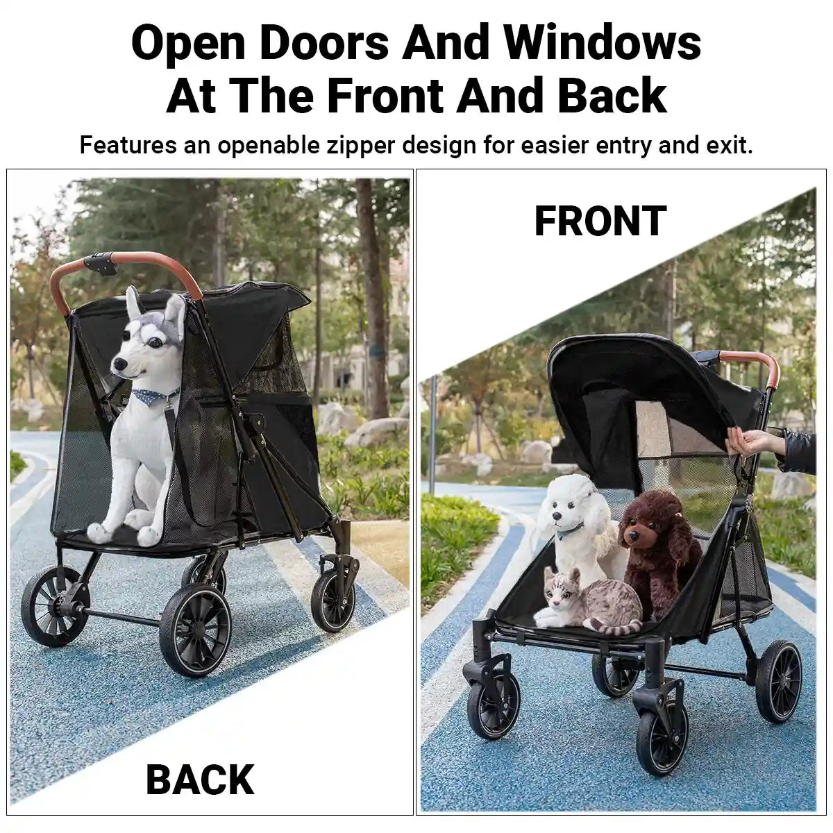 Foldable Pet Stroller with Ventilated Mesh and One-Click Folding