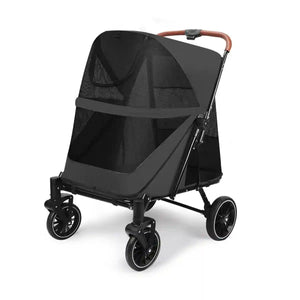 Foldable Pet Stroller with Ventilated Mesh and One-Click Folding
