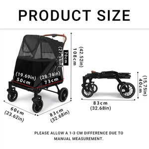Foldable Pet Stroller with Ventilated Mesh and One-Click Folding