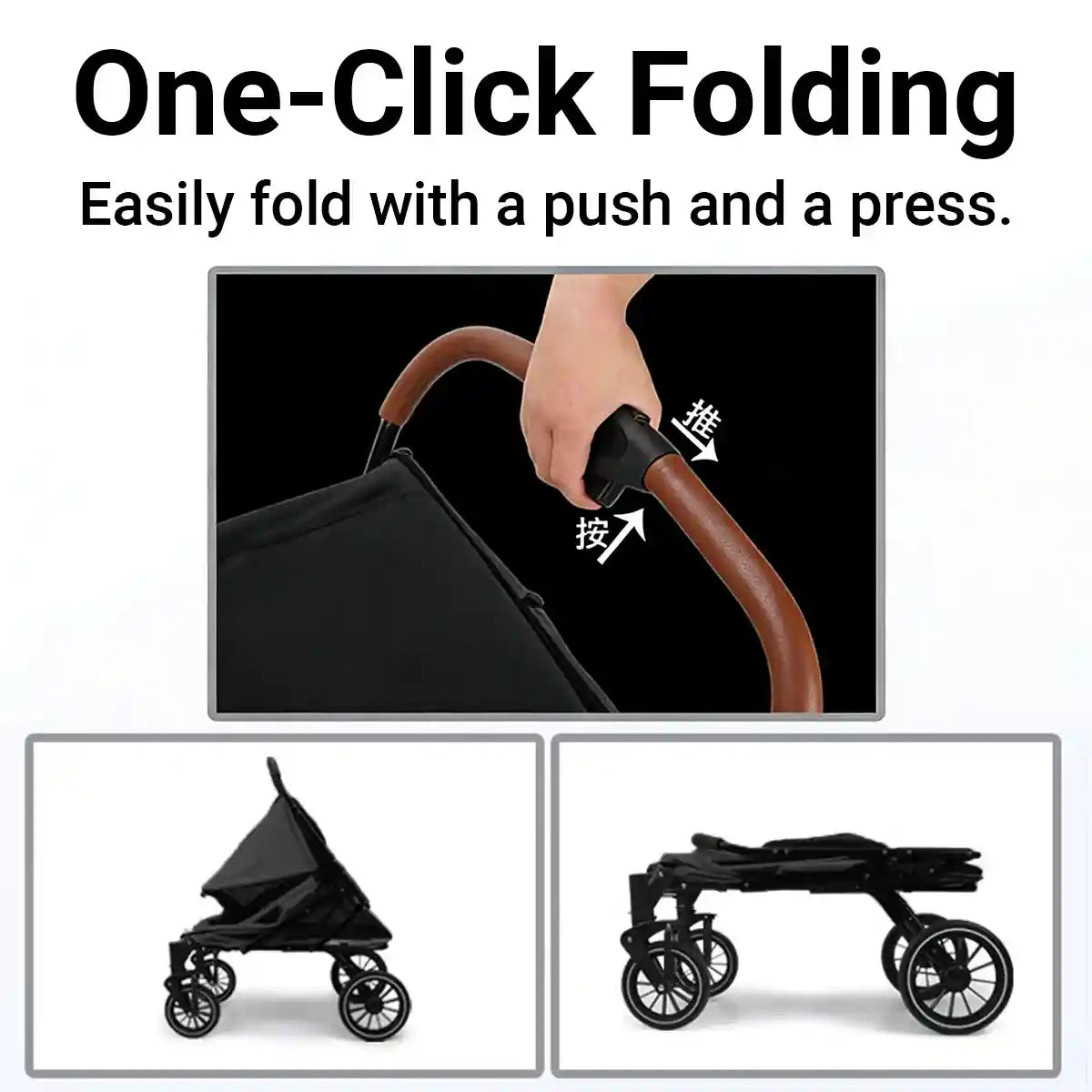 Foldable Pet Stroller with Ventilated Mesh and One-Click Folding